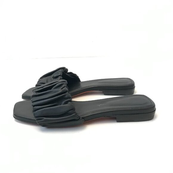 Santoni Ruched Allonge Leather Flat Sandals Womens 36 6 Black Slip On Open Toe - Picture 8 of 13